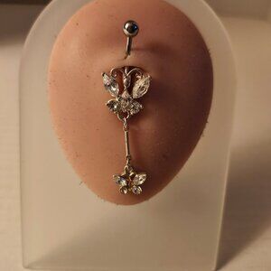 Dangle Tassel Clear Crystals Butterfly's Navel Ring ~ N-5066-POSH